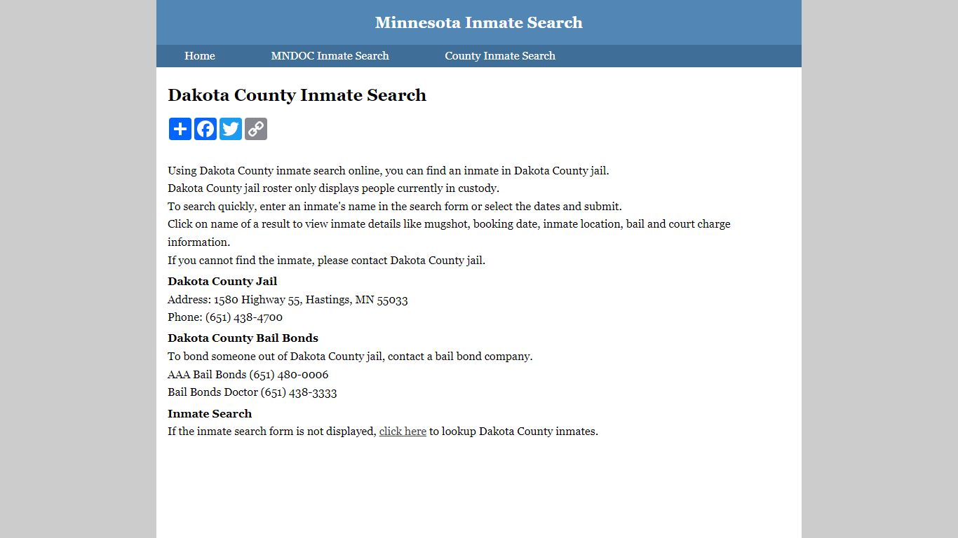Dakota County Inmate Search